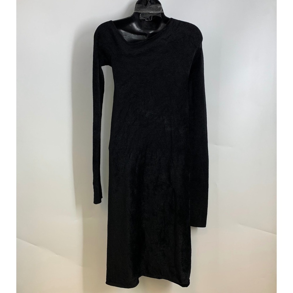 Helmut Lang Black Terrycloth Asymmetrical Neck Long Sleeve Midi Dress Size S - Picture 2 of 14